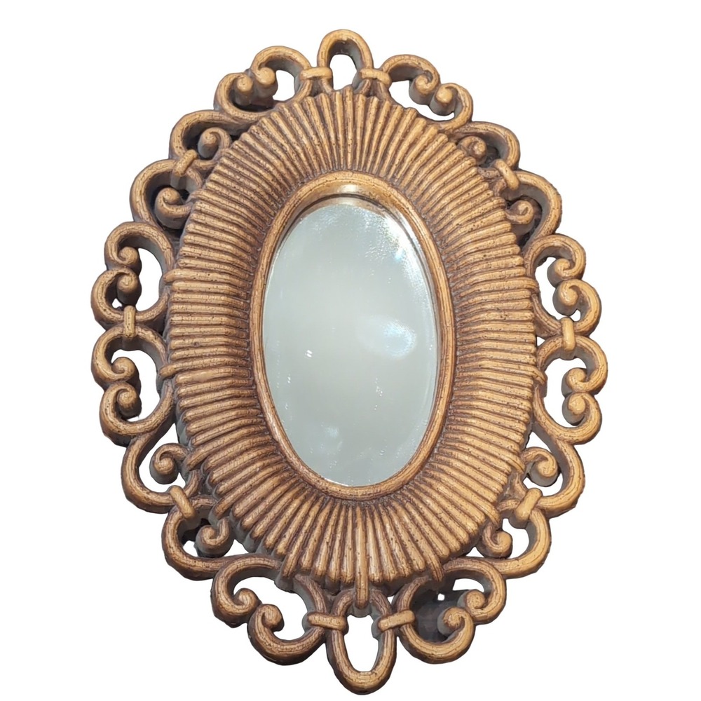 Syroco Ornate Oval Decorative Wall Mirror Gold 9 in Hollywood Regency Plastic